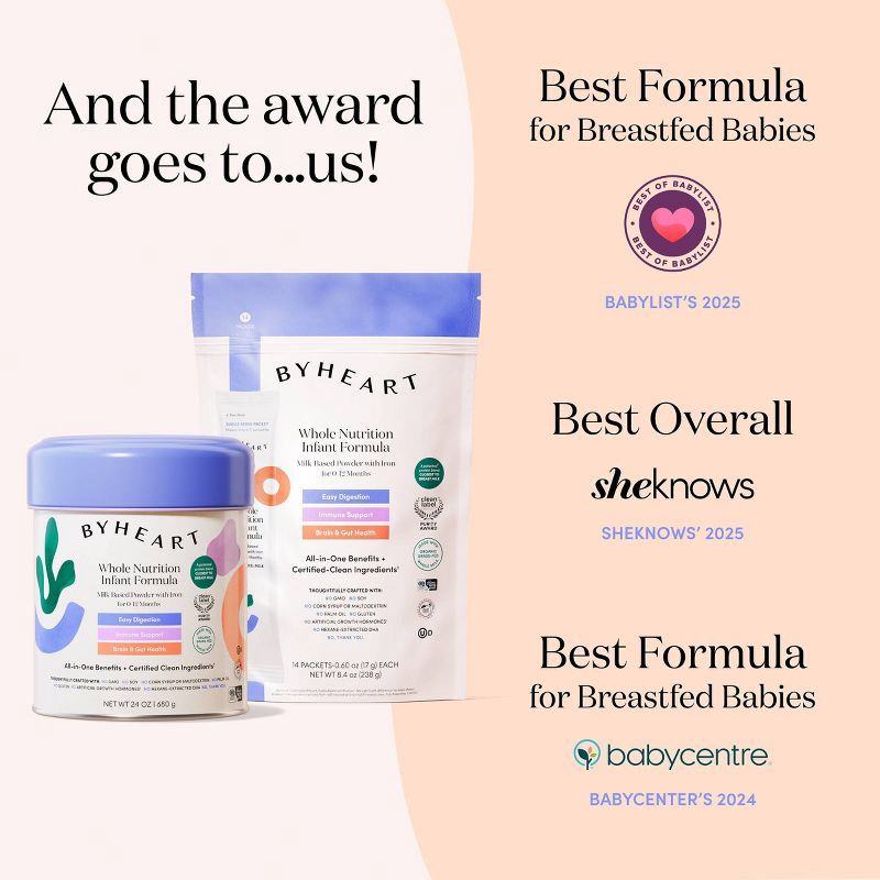 slide 2 of 9, ByHeart Infant Formula Anywhere Pack - Gentle, Easy-to-Digest - Made with Organic, Grass-Fed Whole Milk - 8.4oz/14ct, 