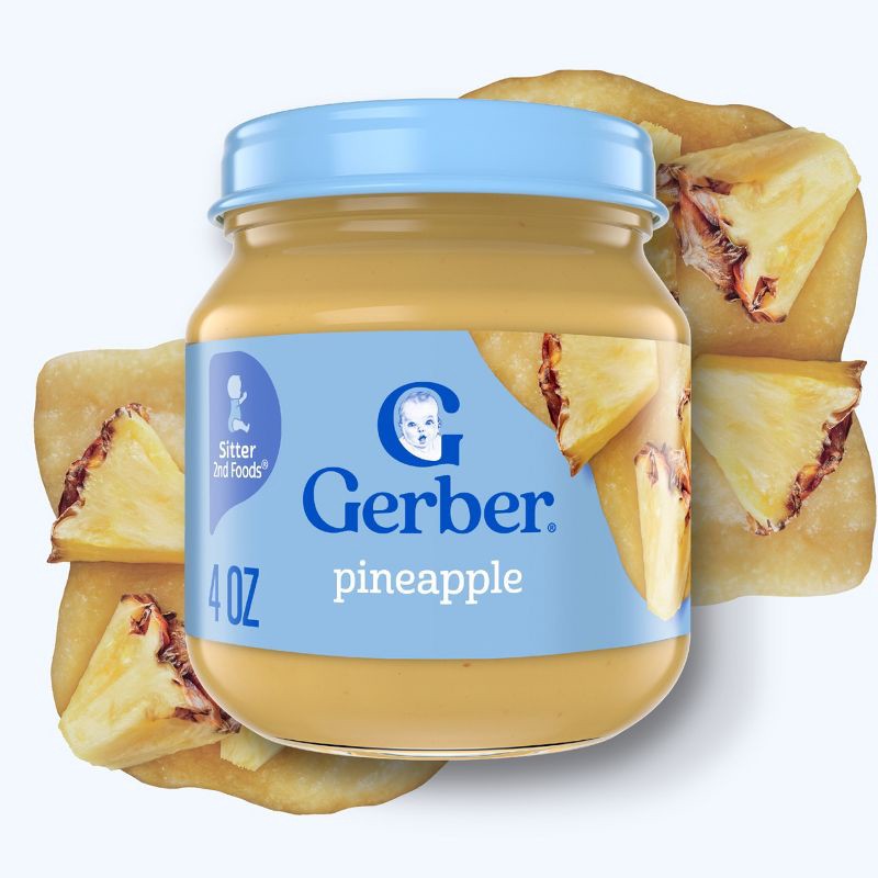 slide 2 of 7, Gerber Baby Food Stage 2 Pineapple Puree Jar - 4oz, 4 oz
