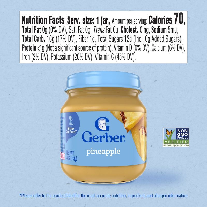 slide 7 of 7, Gerber Baby Food Stage 2 Pineapple Puree Jar - 4oz, 4 oz