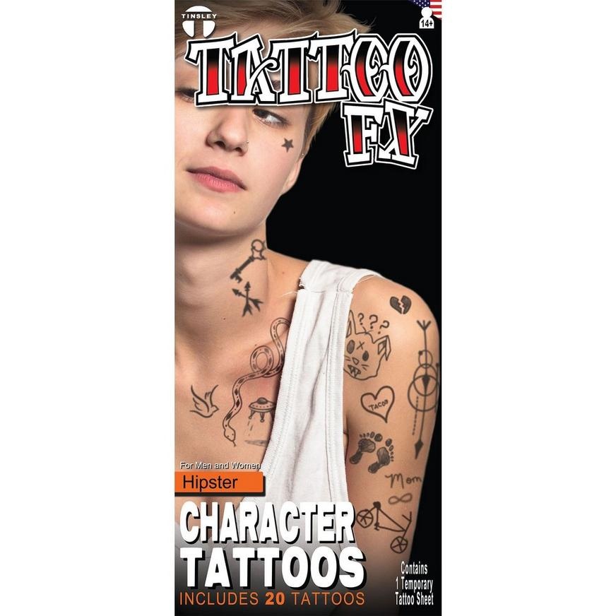 slide 1 of 1, Party City Hipster Character Temporary Tattoos Tinsley Transfers, 20 ct