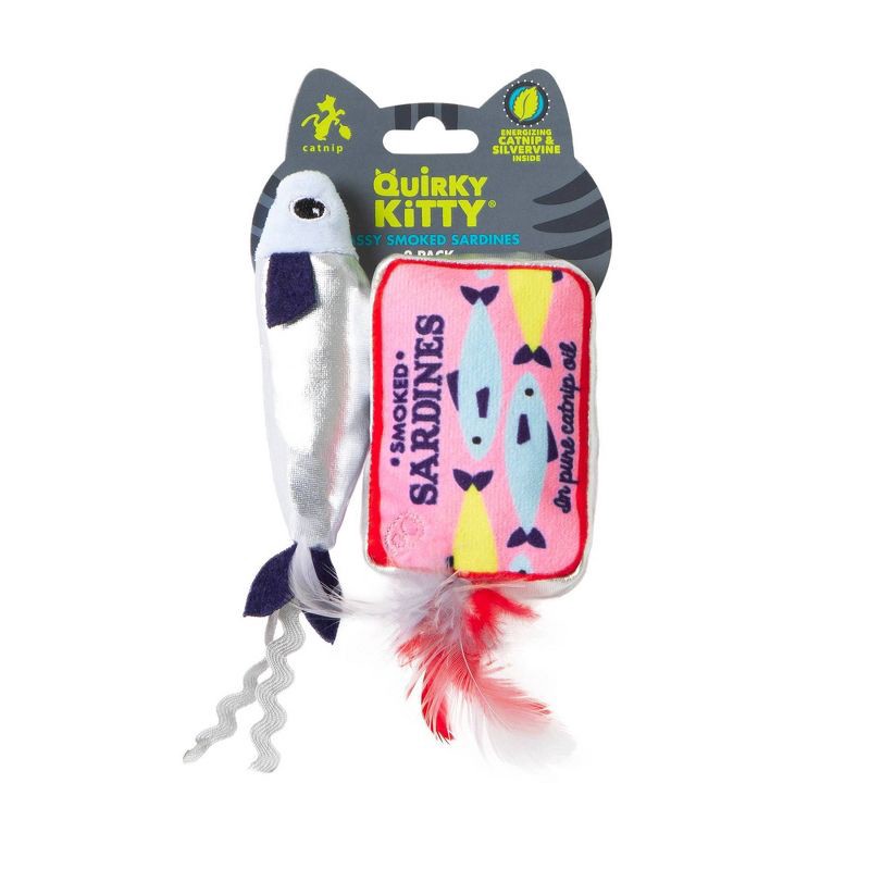 slide 2 of 6, Quirky Kitty Sassy Smoked Sardines Cat Plush Toy - Silver, 1 ct
