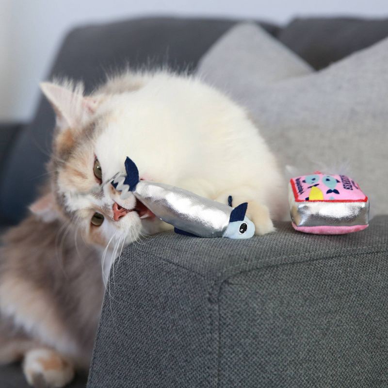 slide 4 of 6, Quirky Kitty Sassy Smoked Sardines Cat Plush Toy - Silver, 1 ct