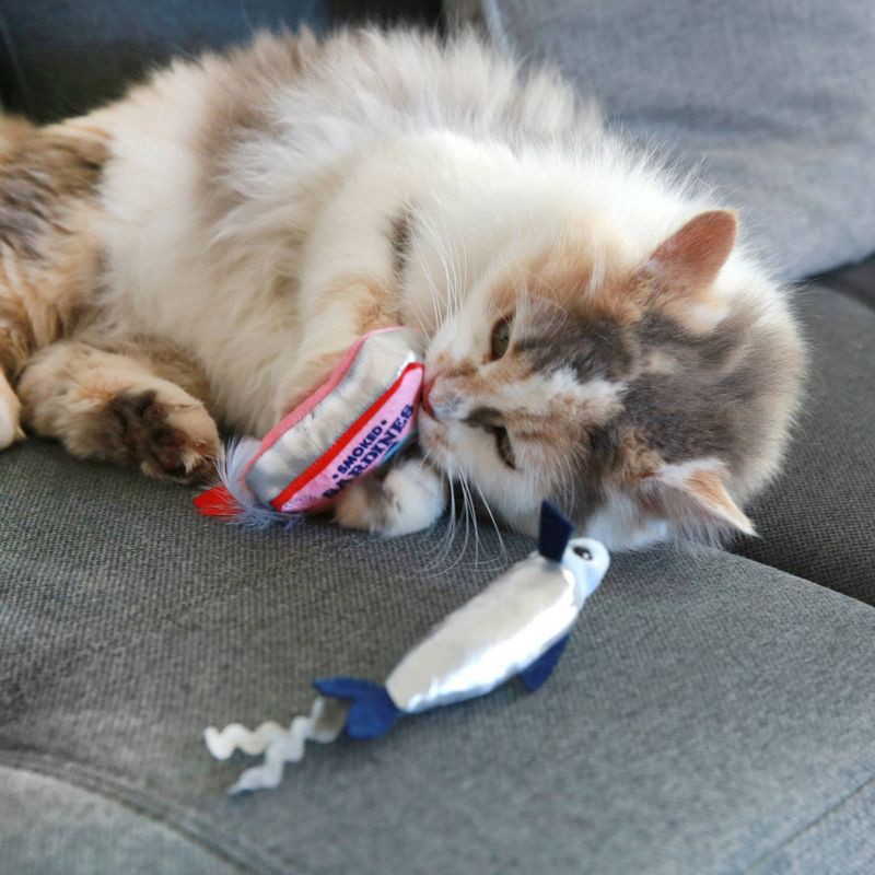 slide 5 of 6, Quirky Kitty Sassy Smoked Sardines Cat Plush Toy - Silver, 1 ct