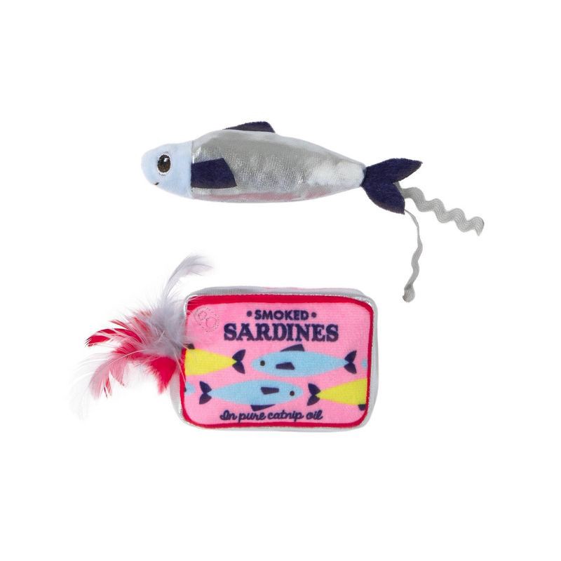 slide 1 of 6, Quirky Kitty Sassy Smoked Sardines Cat Plush Toy - Silver, 1 ct