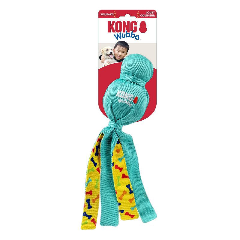 slide 2 of 4, KONG Wubba Ballistic Fabric Bones Dog Ball Interactive Toy, 1 ct