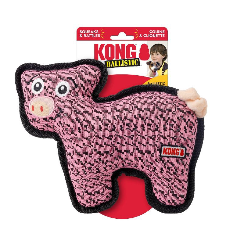 slide 2 of 4, KONG Pig FlyKnit Ballistic Dog Animal Toy, 1 ct