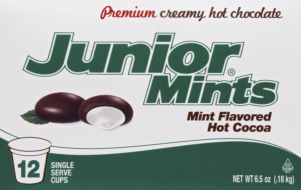 slide 4 of 5, Junior Mints Hot Cocoa, Mint Flavored, Single Serve Cups, 12Ct, 12 ct