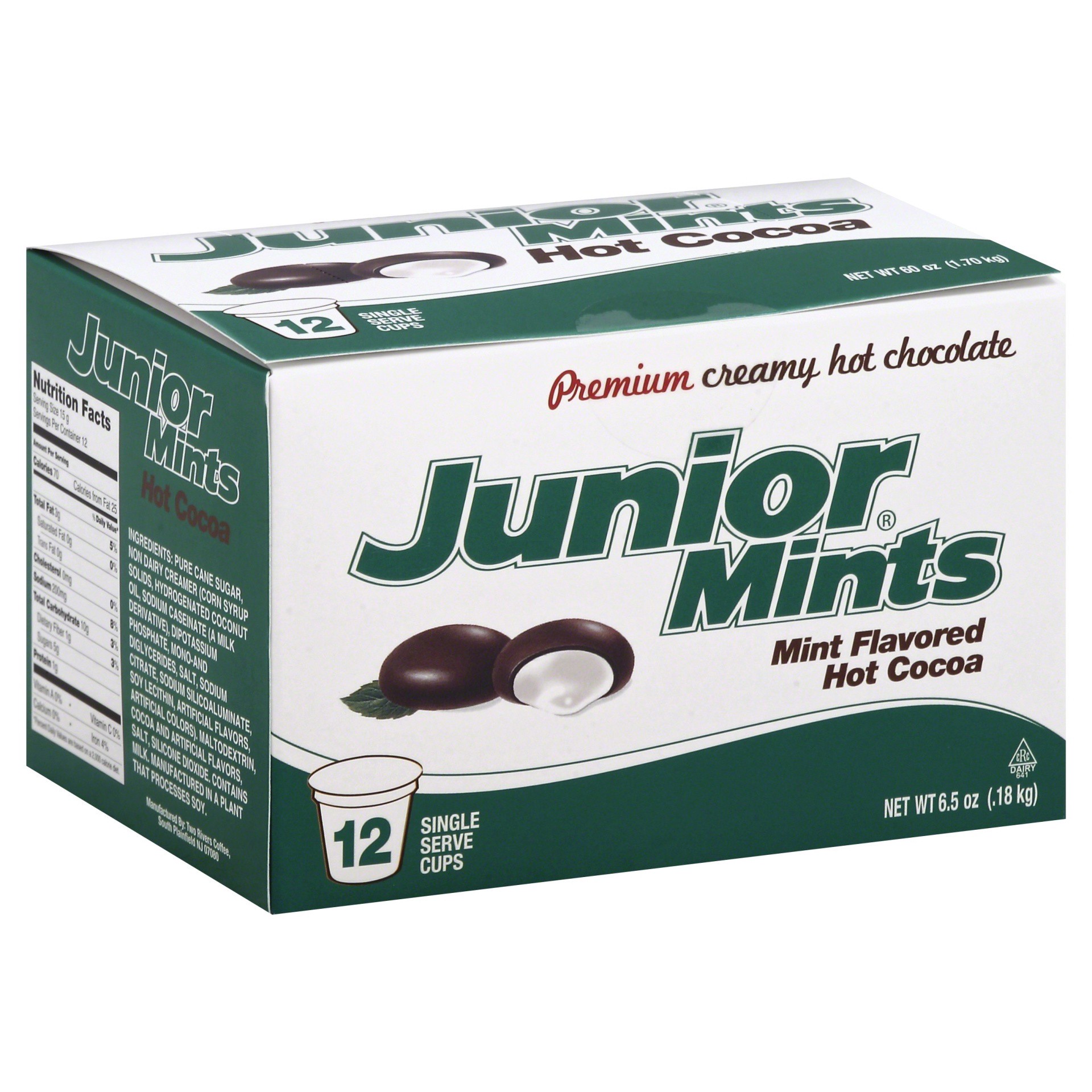 slide 1 of 5, Junior Mints Hot Cocoa, Mint Flavored, Single Serve Cups, 12Ct, 12 ct