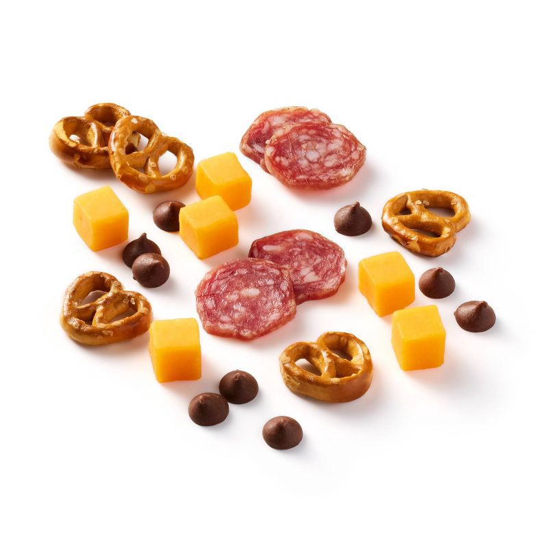 slide 3 of 4, Teeny Tiny Lunch Bites Uncured Dry Sausage Nuggets, Cheddar Cheese, Milk Chocolate Chips & Pretzels 2.9oz - Good & Gather™", 2.9 oz