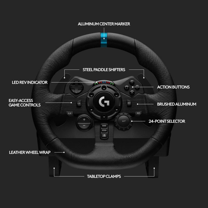 slide 7 of 9, Logitech G923 Racing Wheel and Pedals for PS5, PS4, PC, Mac, TRUEFORCE up to 1000 Hz Force Feedback - Black, 1 ct
