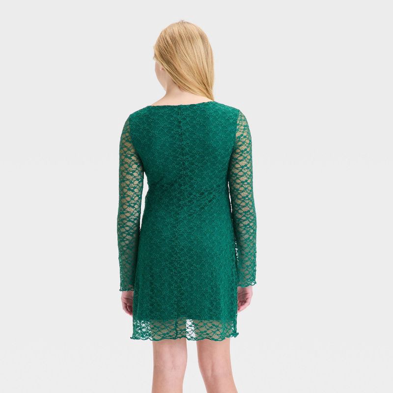 slide 2 of 3, Girls' Long Sleeve Lace Dress - art class™ Green L, 1 ct