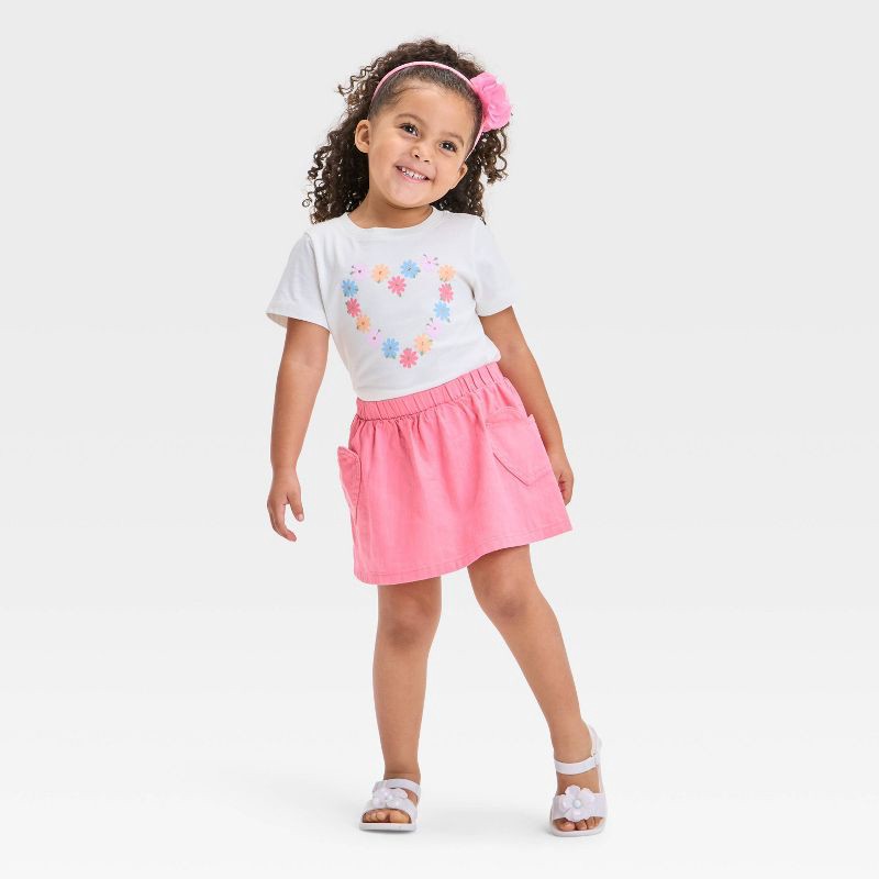 slide 3 of 3, Toddler Girls' Skirt - Cat & Jack™ Pink 2T: Cotton Twill, Midweight Fabric, Full Waistband Elastic, Patch Pocket, Machine Washable, 1 ct