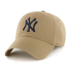 New York Yankees Baseball Hat - Tan: MLB Team Logo, Cotton, Adjustable Strap, Adult Sizing, Woven Fabric, Spot Clean