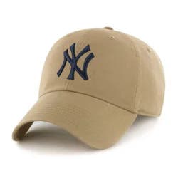 New York Yankees Baseball Hat - Tan: MLB Team Logo, Cotton, Adjustable Strap, Adult Sizing, Woven Fabric, Spot Clean