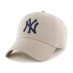 New York Yankees Baseball Hat - Tan: MLB Team Logo, Cotton, Adjustable Strap, Adult Sizing, Woven Fabric, Spot Clean