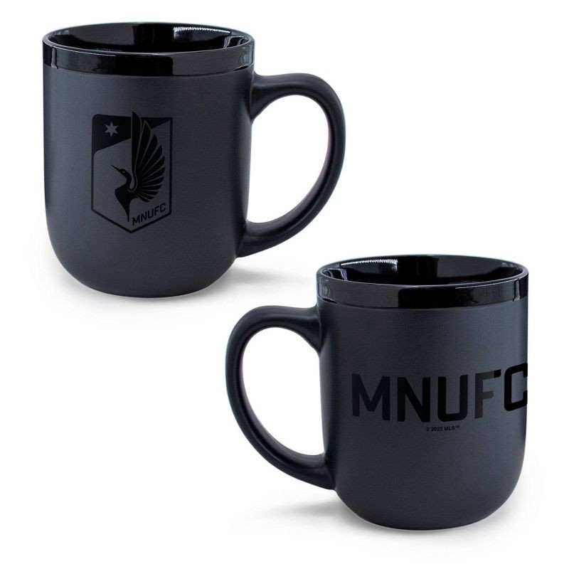 slide 3 of 3, MLS Minnesota United FC Black Coffee Mug - 16oz: Ceramic Drinkware, 5.5" Height, 16 oz