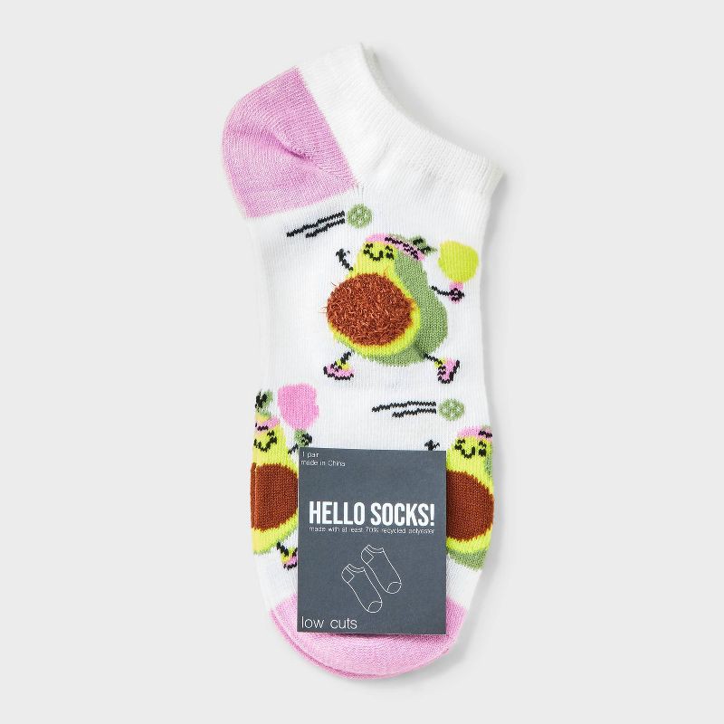 slide 2 of 3, Women's Pickleball Avocado Low Cut Socks - White/Pink 4-10: Lightweight Recycled Polyester, Banded Cuff, 1 ct