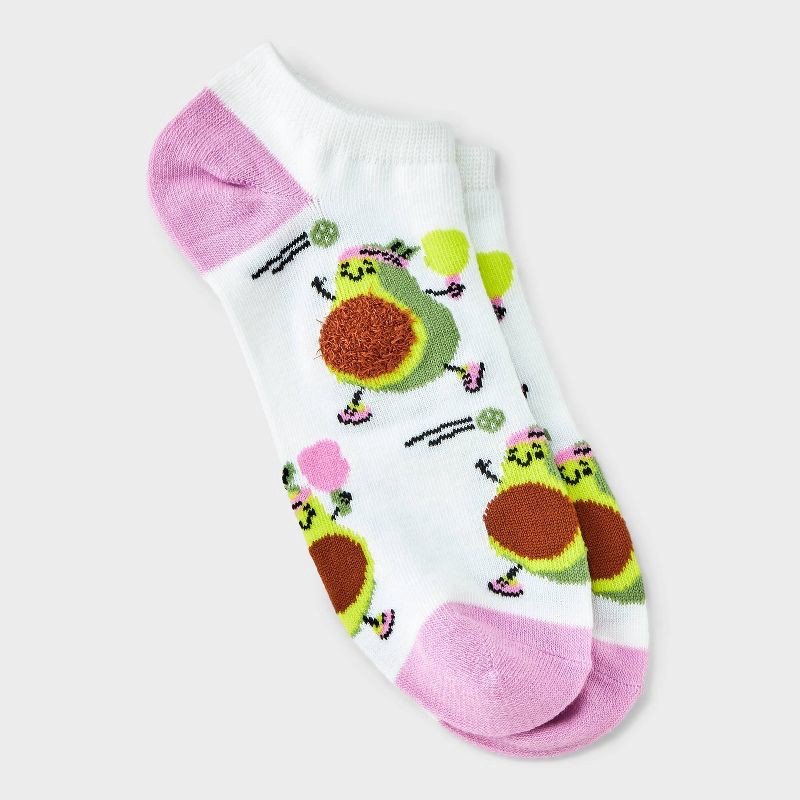 slide 1 of 3, Women's Pickleball Avocado Low Cut Socks - White/Pink 4-10: Lightweight Recycled Polyester, Banded Cuff, 1 ct