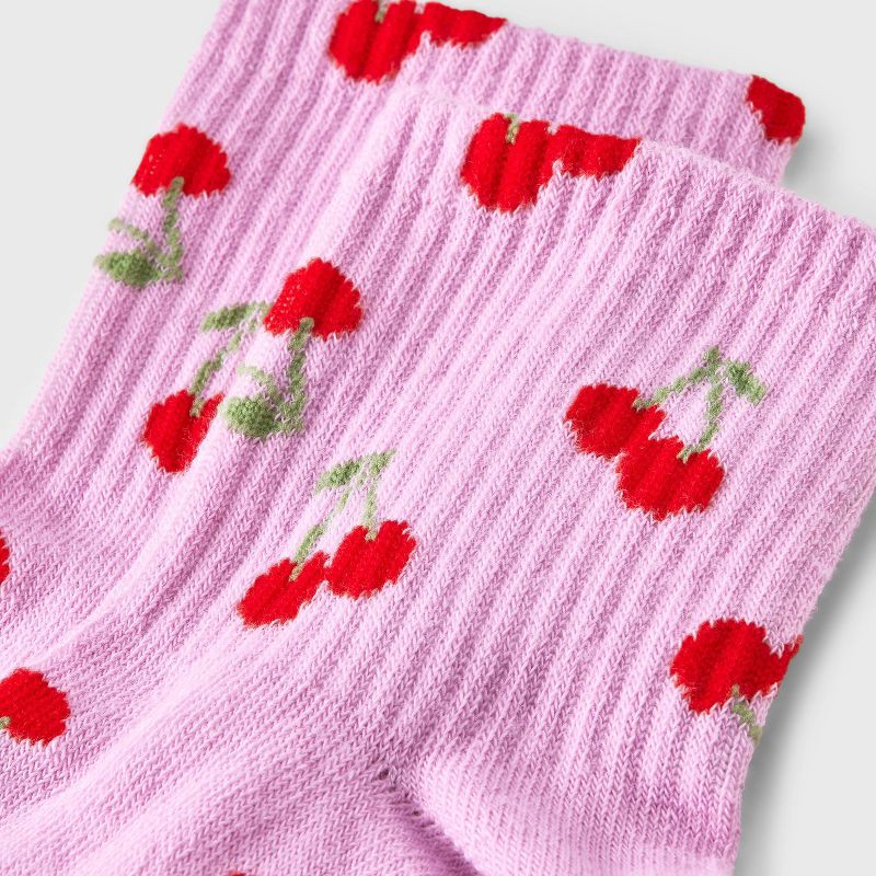 slide 3 of 3, Women's Cherries Ribbed Ankle Socks - Pink/Red 4-10: Lightweight, Banded Cuff, Recycled Polyester, 1 ct
