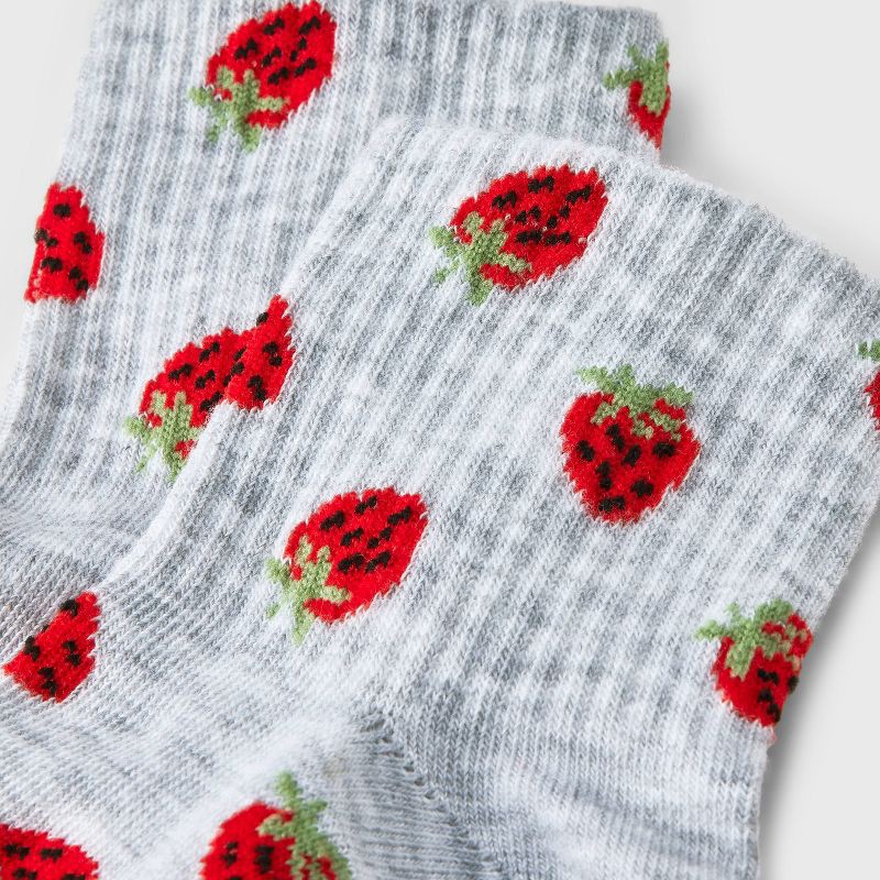 slide 3 of 3, Women's Strawberries Ribbed Ankle Socks - Heather Gray/Red 4-10: Lightweight, Banded Cuff, Recycled Polyester, 1 ct