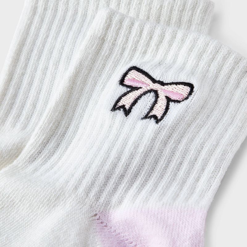 slide 3 of 3, Women's Embroidered Bow Ribbed Ankle Socks - Ivory/Pink 4-10: Lightweight, Banded Cuff, Recycled Polyester, 1 ct