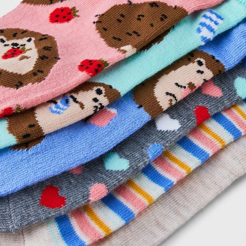 slide 3 of 3, Women's Cute Hedgehogs 6pk Low Cut Socks - Assorted Color 4-10: Lightweight Banded Cuff, Fruit Pattern, 6 ct