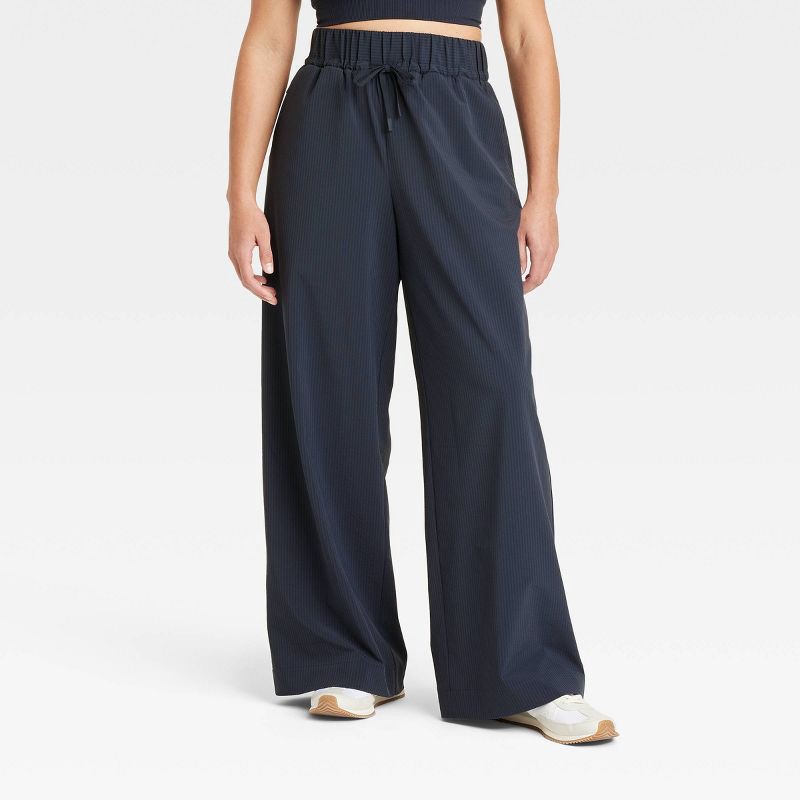 slide 3 of 5, Women's Woven High-Rise Seersucker Wide Leg Pants - All In Motion™ Navy Blue L: Recycled Polyester, Spandex, Moisture Wicking, Quick Dry, 1 ct