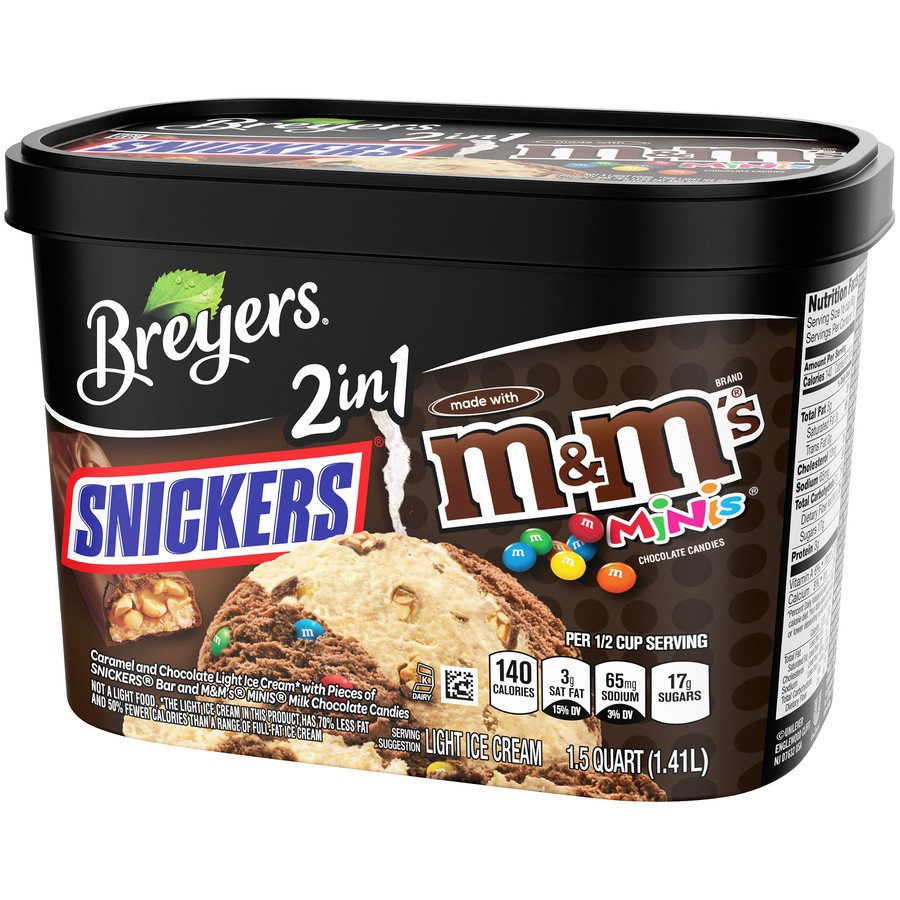 slide 7 of 7, Breyer's Breyers Light Ice Cream 2in1 SNICKERS M&M's, 1.5 QT, 48 fl oz