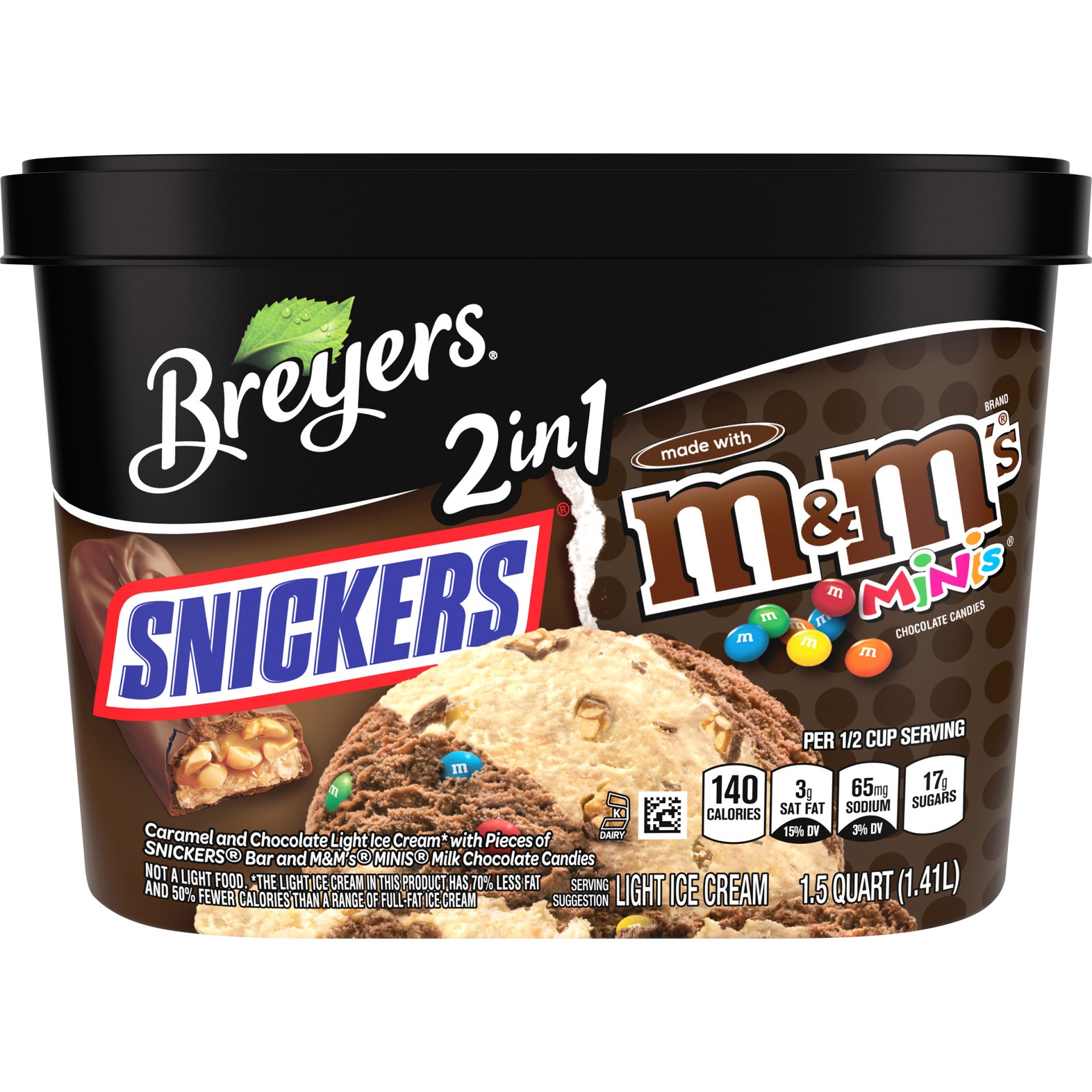 slide 3 of 7, Breyer's Breyers Light Ice Cream 2in1 SNICKERS M&M's, 1.5 QT, 48 fl oz