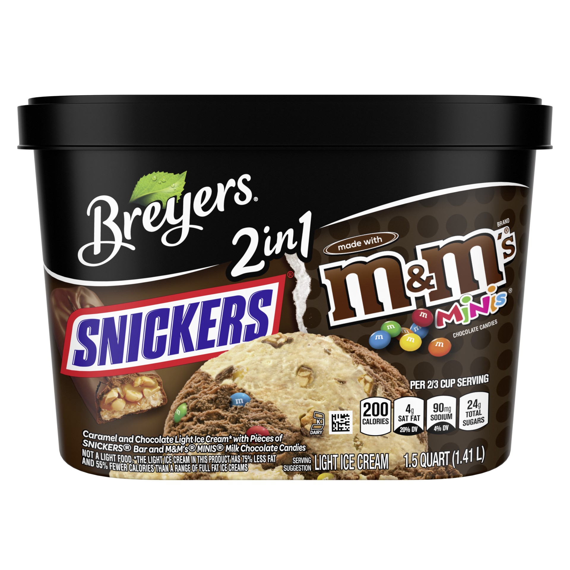 slide 1 of 7, Breyer's Breyers Light Ice Cream 2in1 SNICKERS M&M's, 1.5 QT, 48 fl oz