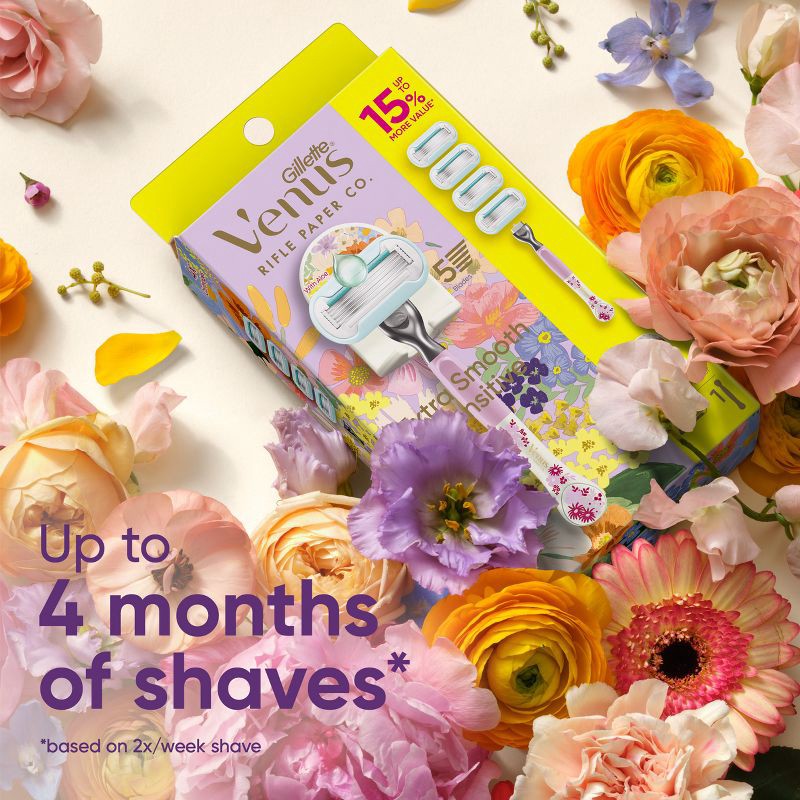 slide 2 of 6, Rifle Paper Co. + Venus Extra Smooth Sensitive Women's Razor Handle, 4 Razor Blade Refills and Shower Holder, 1 ct