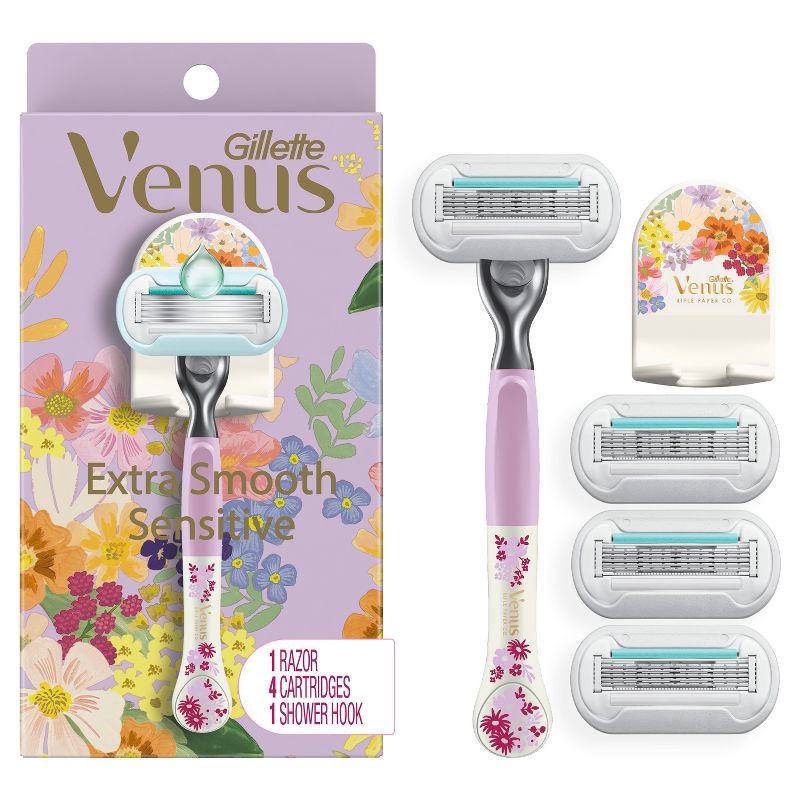 slide 6 of 6, Rifle Paper Co. + Venus Extra Smooth Sensitive Women's Razor Handle, 4 Razor Blade Refills and Shower Holder, 1 ct