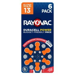 Rayovac Hearing Aid Battery Size 13 6pk - Orange: 1.4V, Device-Specific, Single-Use