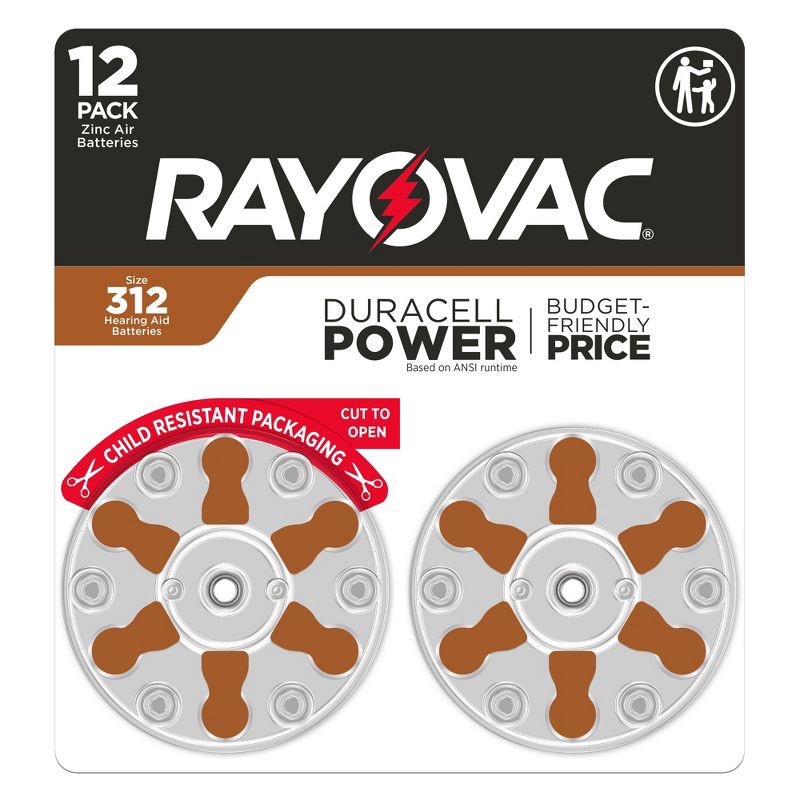 slide 1 of 8, Rayovac Hearing Aid Battery Size 312 12pk - Brown: 1.4V Single-Use Batteries, 12 ct
