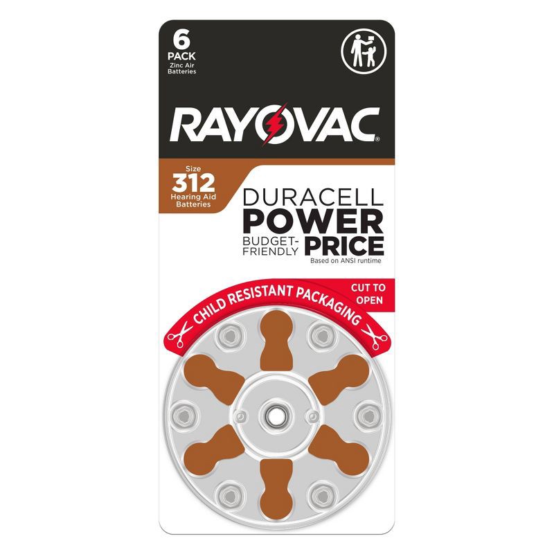 slide 1 of 9, Rayovac Hearing Aid Battery Size 312 6pk - Brown: 1.4V Device-Specific Single-Use, 6 ct
