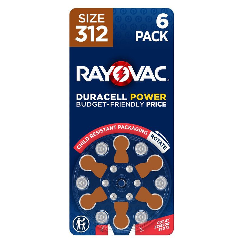 slide 1 of 10, Rayovac Hearing Aid Battery Size 312 6pk - Brown: 1.4V Device-Specific Single-Use, 6 ct