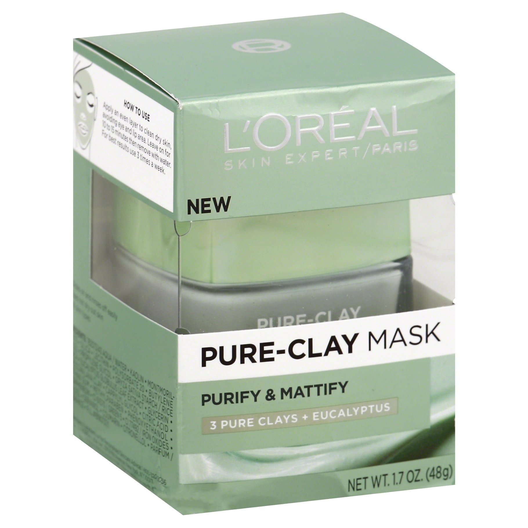 slide 1 of 1, L'Oréal Pure-Clay Mask Purify & Mattify, 1.7 oz