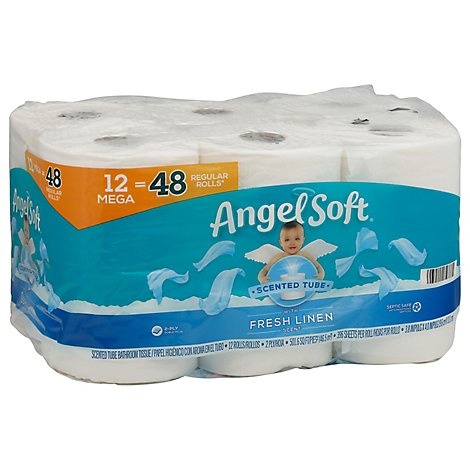 slide 1 of 1, Angel Soft Bathroom Tissue, Scented Tube, Fresh Linen Scent, Mega Rolls, 12 ct