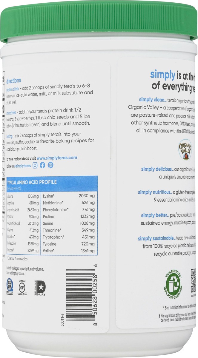 slide 3 of 14, Simply Teras Simply Tera Organic Plain Unsweetened Whey Protein Powder, 12 oz