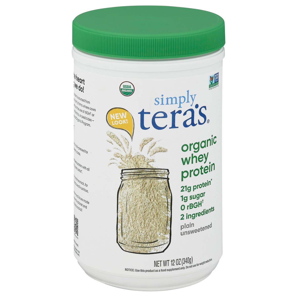 slide 8 of 14, simply tera's Organic Plain Unsweetened Whey Protein 12 oz, 12 oz