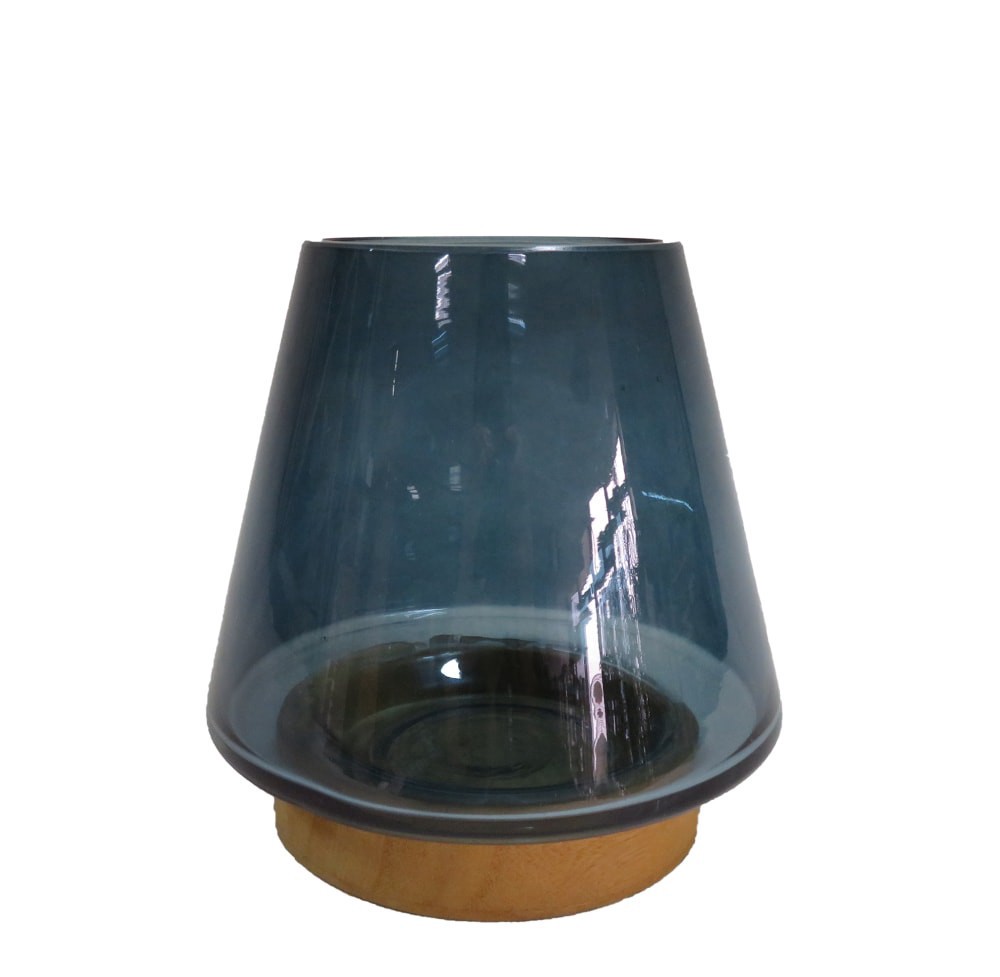 slide 1 of 1, SDS for HD Designs Glass Vase With Wood Base - Navy, 1 ct