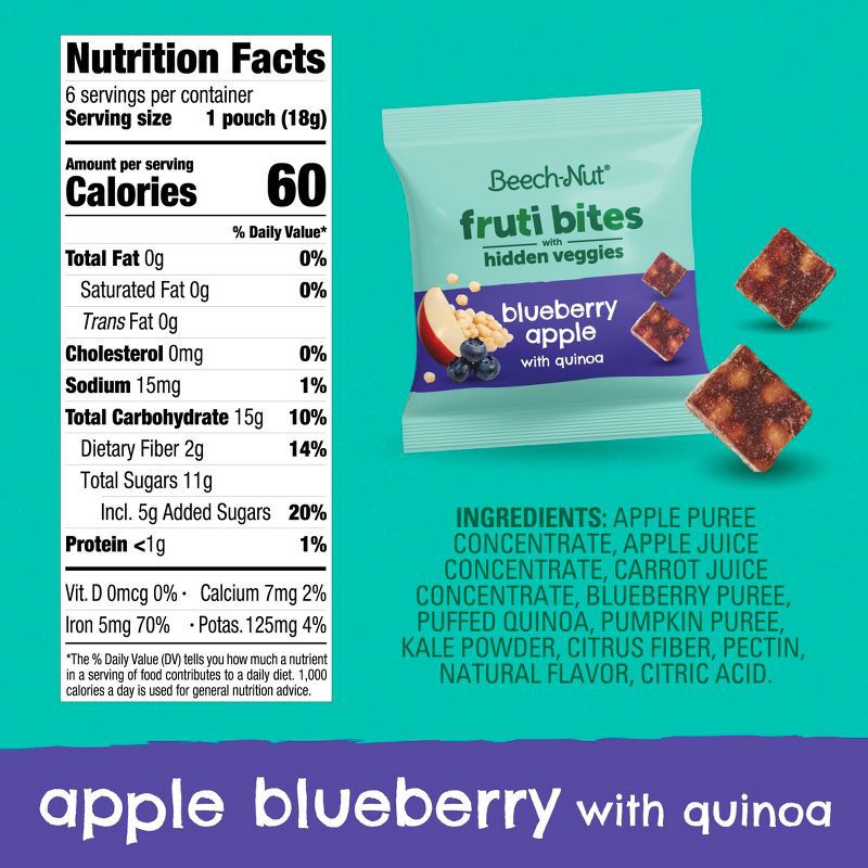 slide 12 of 16, Beech-Nut Hidden Veggies Fruit Bites Blueberry Apple Quinoa Baby Food - 7.6oz, 7.6 oz
