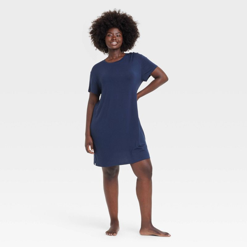 slide 4 of 5, Women's Cloud Knit Pajama T-Shirt Dress - Auden™ Navy Blue L: Modal-Spandex, Extra Lightweight, Short Sleeve, 1 ct