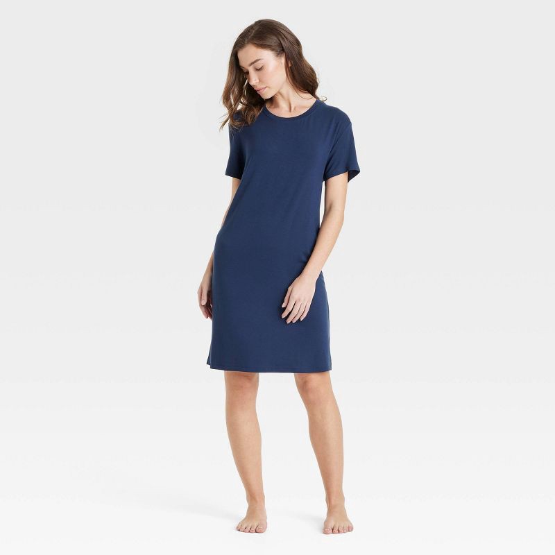 slide 1 of 5, Women's Cloud Knit Pajama T-Shirt Dress - Auden™ Navy Blue L: Modal-Spandex, Extra Lightweight, Short Sleeve, 1 ct