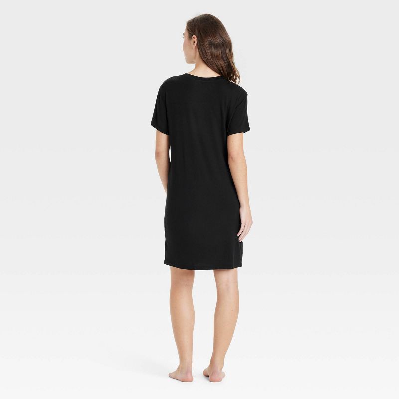 slide 2 of 5, Women's Cloud Knit Pajama T-Shirt Dress - Auden™ Black M: Modal Spandex Jersey, Short Sleeve, Crew Neck, 1 ct