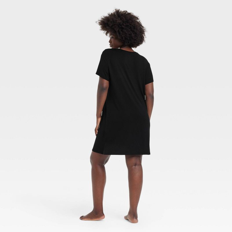 slide 5 of 5, Women's Cloud Knit Pajama T-Shirt Dress - Auden™ Black M: Modal Spandex Jersey, Short Sleeve, Crew Neck, 1 ct