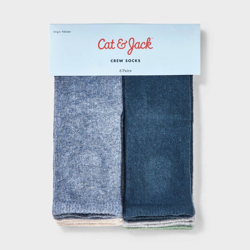 slide 2 of 3, Toddler 6pk 'Dino' Crew Socks - Cat & Jack™ 4T-5T: Lightweight Knit, Flat Seams, Solid Pattern, 6 ct