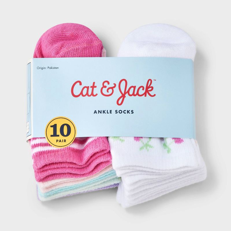 slide 2 of 3, Baby 10pk 'Fruits' Ankle Socks - Cat & Jack™ 6-12M: Lightweight Knit, Flat Seams, Stripe Pattern, 10 ct