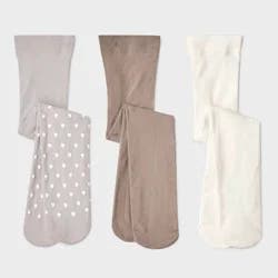 Baby Girls' 3pk 'Hearts and Solid' Printed Tights - Cat & Jack™ Taupe/Gray/Ivory 6-12M: High Waisted Knit Hosiery
