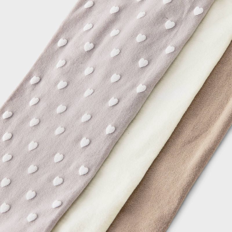 slide 3 of 3, Baby Girls' 3pk 'Hearts and Solid' Printed Tights - Cat & Jack™ Taupe/Gray/Ivory 12-24M: High Waisted Knit Hosiery, 3 ct